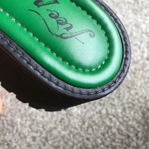 Free People Size EU 38 Winona Kelly Green Leather Slip On Wedge Sandals - Picture 8 of 8